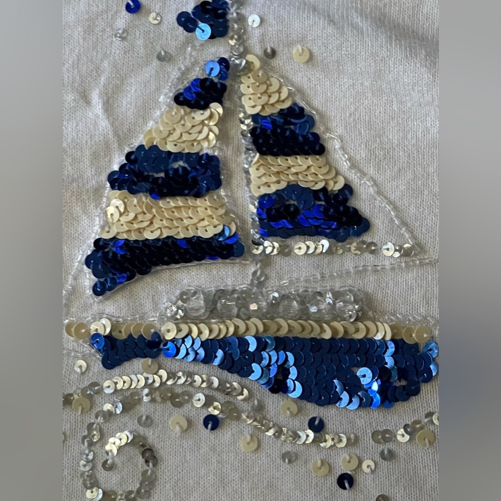 Quacker Factory Sequin Sail Boat Front Summer Fun White Tank XL DG Delta gamma